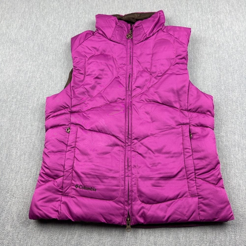 Columbia Down Vest Womens Small Pink Puffer Insulated Quilted Full Zip Pocket